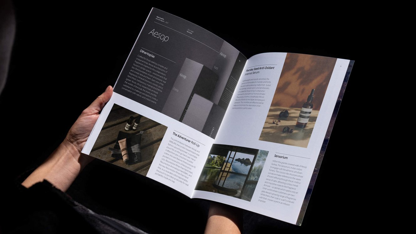 Natura &Co - Annual Report - Graphic Design - Spread - New Products - Aesop